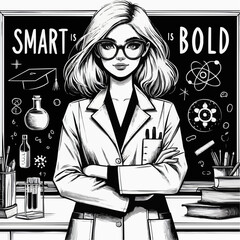 Fototapeta premium Confident female scientist promoting intelligence and boldness in educational environment