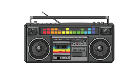 Fototapeta premium Vector Illustration of Retro Boombox with Colorful Equalizer in Modern Style