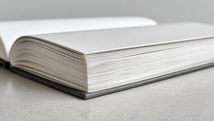 Open book, blank pages, gray cover