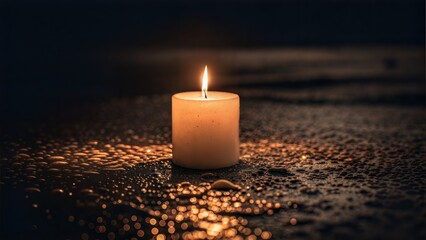 Single Candle with Soft Flame on Dark Background