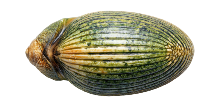 Oval shell with intricate ribbed pattern