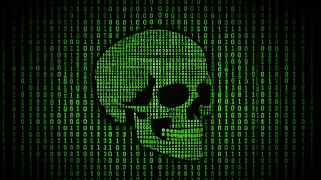 Digital skull binary code background