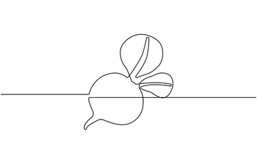 Beetroot in continuous line art drawing style, icon.
