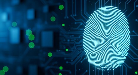 A digital fingerprint scanning on a futuristic interface. Concept of biometric security, identity verification, and personal data protection online.