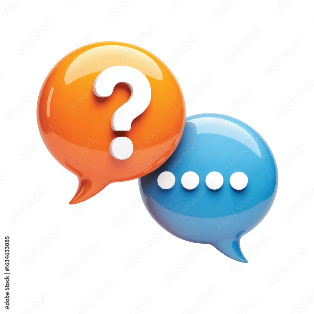 Poster two speech bubbles one with question mark and one with dots