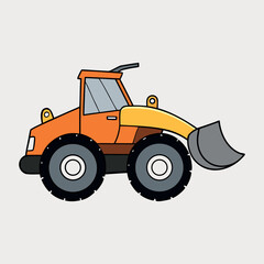 Fototapeta premium Large orange construction vehicle with black tires industrial heavy machinery illustration