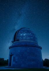 Stunning observatory dome under a starry night sky, revealing constellations and cosmic wonder