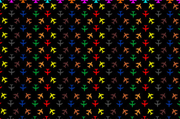 Seamless pattern of colorful airplane background. Colorful airplane icons. Seamless airplane icon set illustration. Symbol of transportation airplane icon.