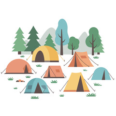 Camping Scene with Tents and Trees