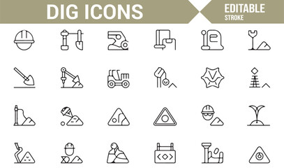 Construction and Excavation Icon Set for Industrial and Earth Moving Operations