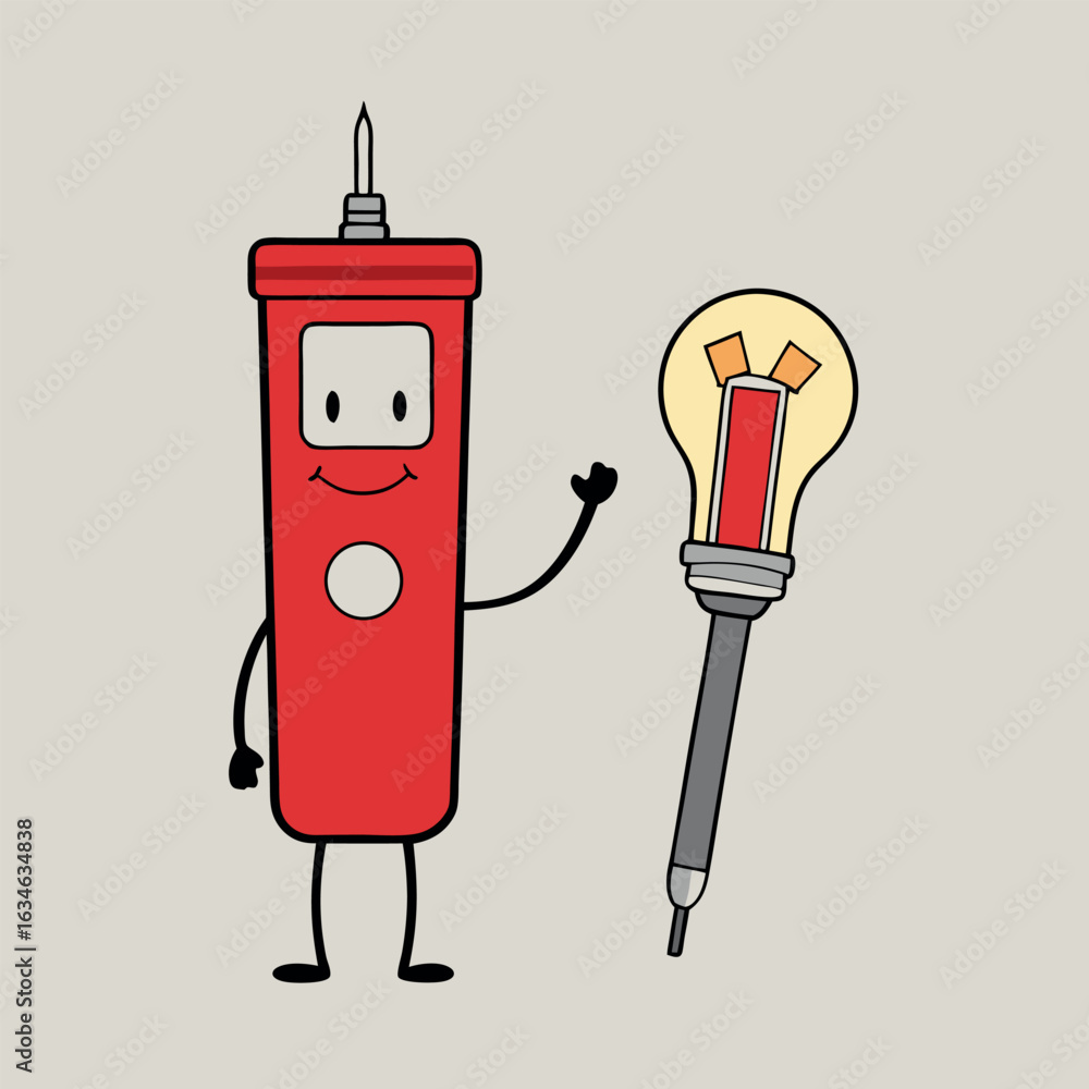 Poster red electric tester tool with gray tip and simple design elements