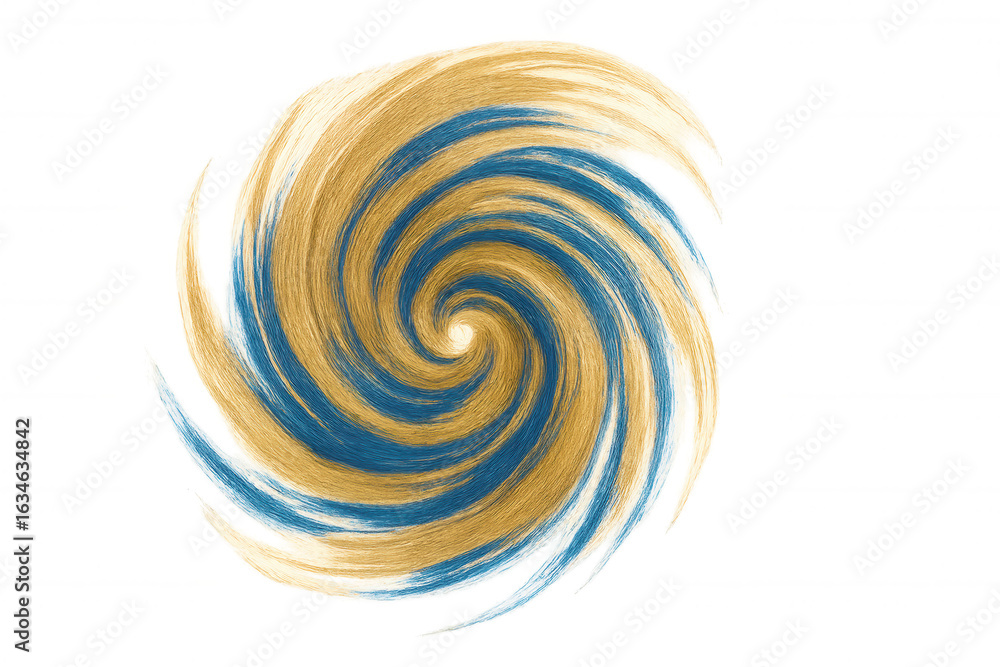 Poster abstract vortex of blue and gold swirling together, isolated on transparent background, creating a d