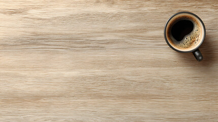 Coffee cup on wood table.