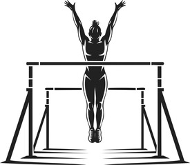 Gymnast performing on uneven bars, athletic movement, gymnastic apparatus, balance, strength, fitness routine