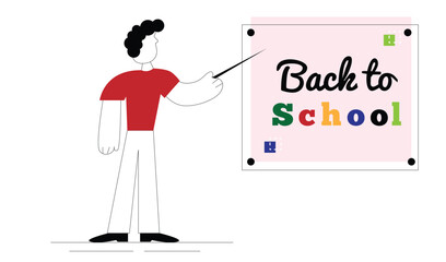 Teacher Showing Back to School Sign on Blackboard. Teaching and learning for children vector art