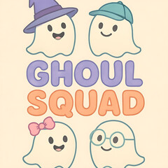 Fototapeta premium Ghoul Squad Cute Pastel Halloween Characters Kawaii Style
