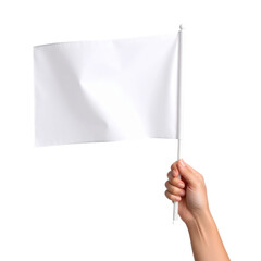 Hand holding a plain white flag symbolizes truce or surrender in a neutral context