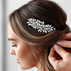 Elegant hairpiece placement enhances beauty and style, showcasing stunning jeweled accessory in graceful hairstyle