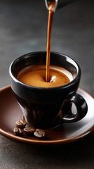 Rich dark espresso streams into demitasse cup, creating delightful swirl that captivates coffee lovers