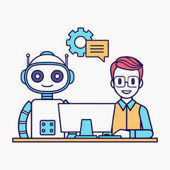 Robot and human collaborating on a computer project