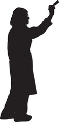 Fototapeta premium vector,silhouette side view of a woman painting with a brush with arms raised