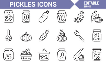 Set of Pickled Vegetables and Food Preservation Icons for Grocery and Home Storage