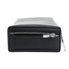 Naklejka premium Black leather wallet with zipper and sleek design for organized storage and everyday use