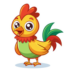 Cute cartoon chicken with big eyes and a red comb