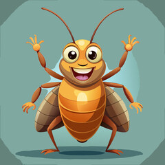 Happy cartoon cricket waving hello