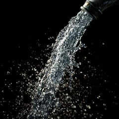 Water and particles fliwing diwn in slow motion from a water pipe