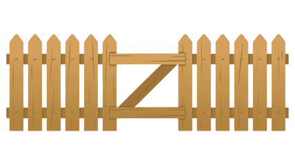 Obraz premium Wooden Picket Fence with Open Gate vector illustration