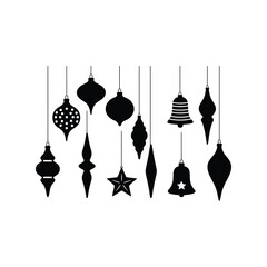 Black christmas baubles festive ornaments holiday decorations winter celebration icons vector graphic