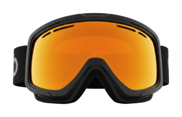 Black ski goggles with orange lens and ventilation for enhanced vision and comfort. Cut out PNG