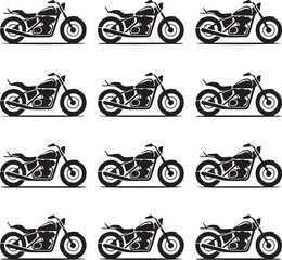 Obraz premium monochrome motorcycle vector pattern with twelve identical side profile bikes arranged in a three by four repeating grid