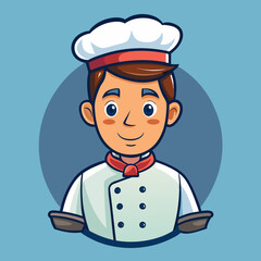 Smiling cartoon chef in uniform with toque