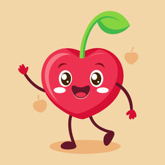 Happy heart shaped cherry waving hello with a smile
