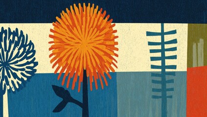 Abstract floral design with bold colors and textures