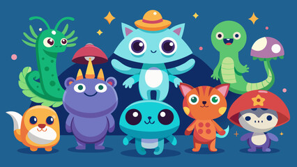 Naklejka premium A collection of cute and colorful cartoon monsters