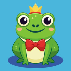 Cute cartoon frog prince wearing a crown and red bowtie