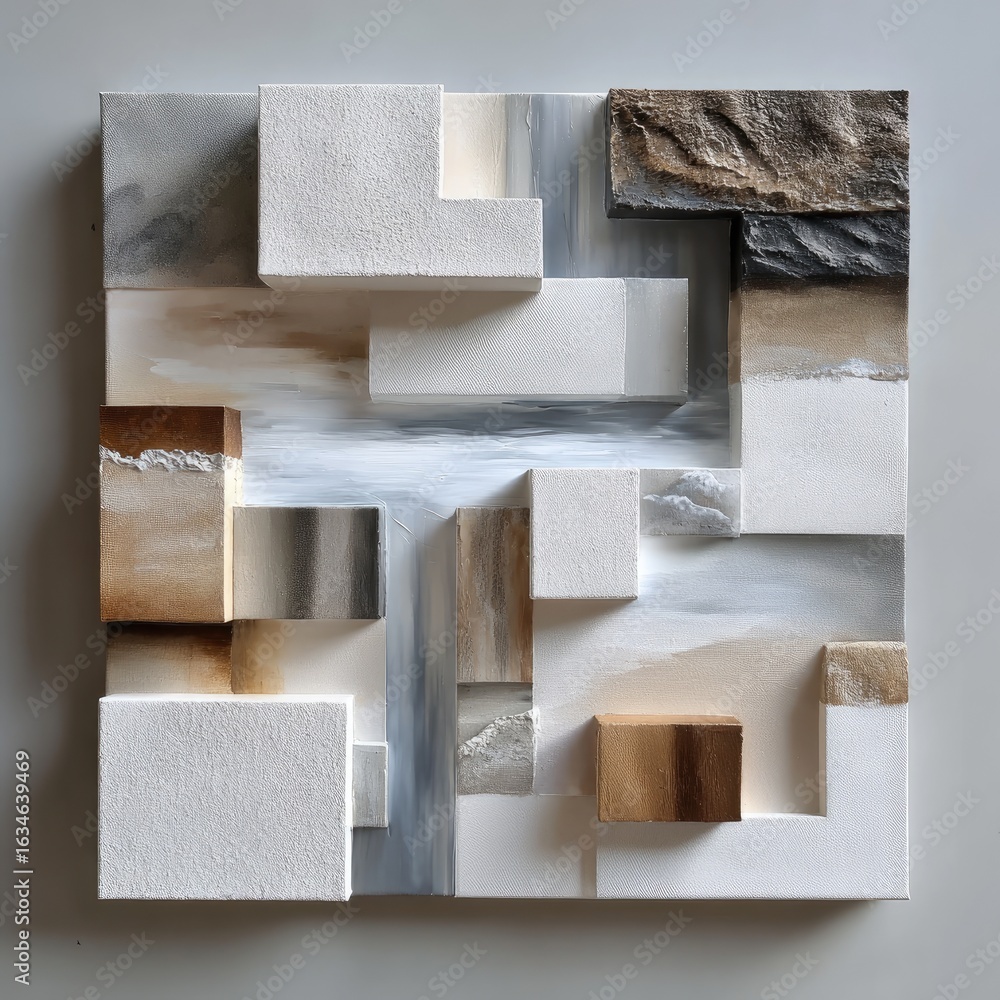 Poster architectural design featuring abstract structures and natural elements in a serene indoor setting d