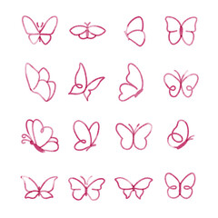 Cute Watercolor Butterfly Outline Clipart Set