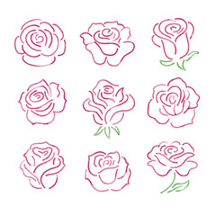 Minimal Hand-Drawn Rose Flower Clipart Collection