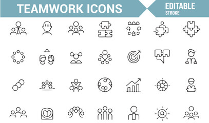 Set of Business Icons for Teamwork, Leadership, and Target Achievement
