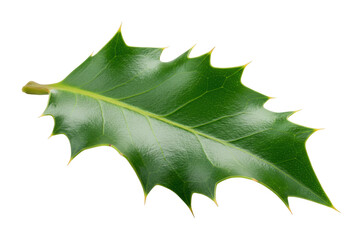 Detailed holly leaf with glossy surface and sharp edges. Cut out PNG