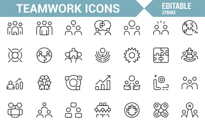 Teamwork and Collaboration Icons - Vector Illustration of Puzzle, Group, and Growth