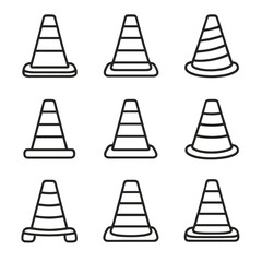 Icons vector contour set outline symbol collection line cone minimal stroke warning