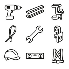 Fototapeta premium Clamp icons tools rail vector tie harness lug solar strap icon spanner