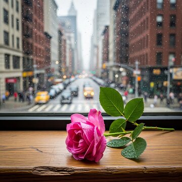 pink flowers being placed next to the window