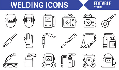 Icons for Welding Helmets, Gloves, and Tools for Industrial Safety and Welding