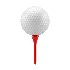 White golf ball on red tee isolated on transparent background